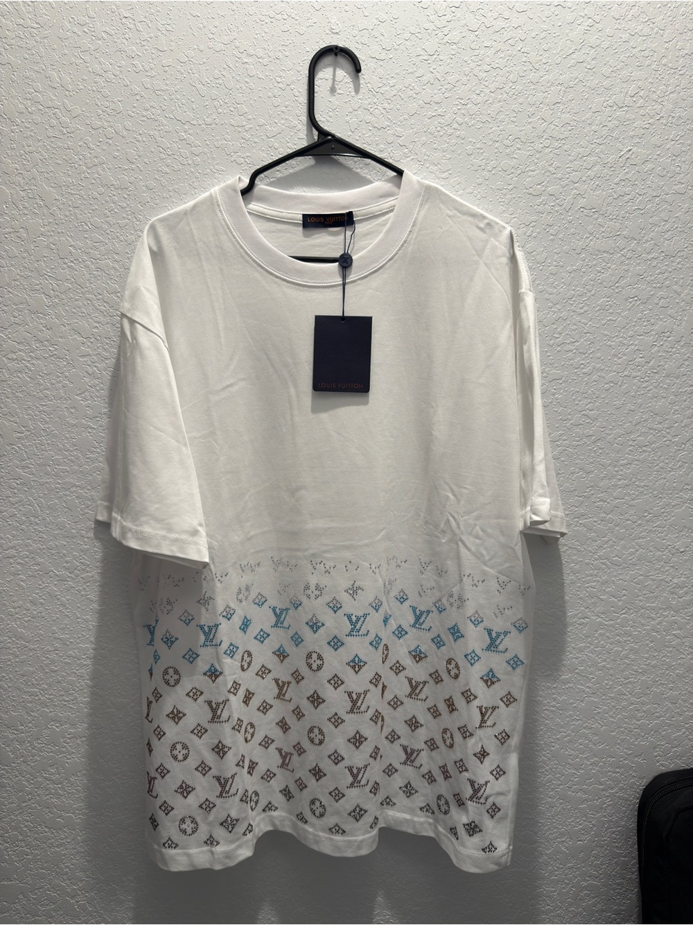 Louis Vuitton White T-Shirt with Blue and Brown Monogram Print